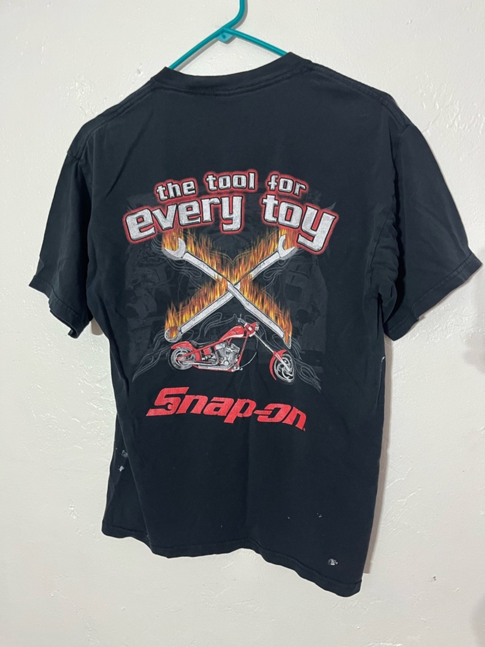 Snap-on Black Motorcycle & Wrench Graphic Tee Destroyed Grunge Men’s M Vintage
